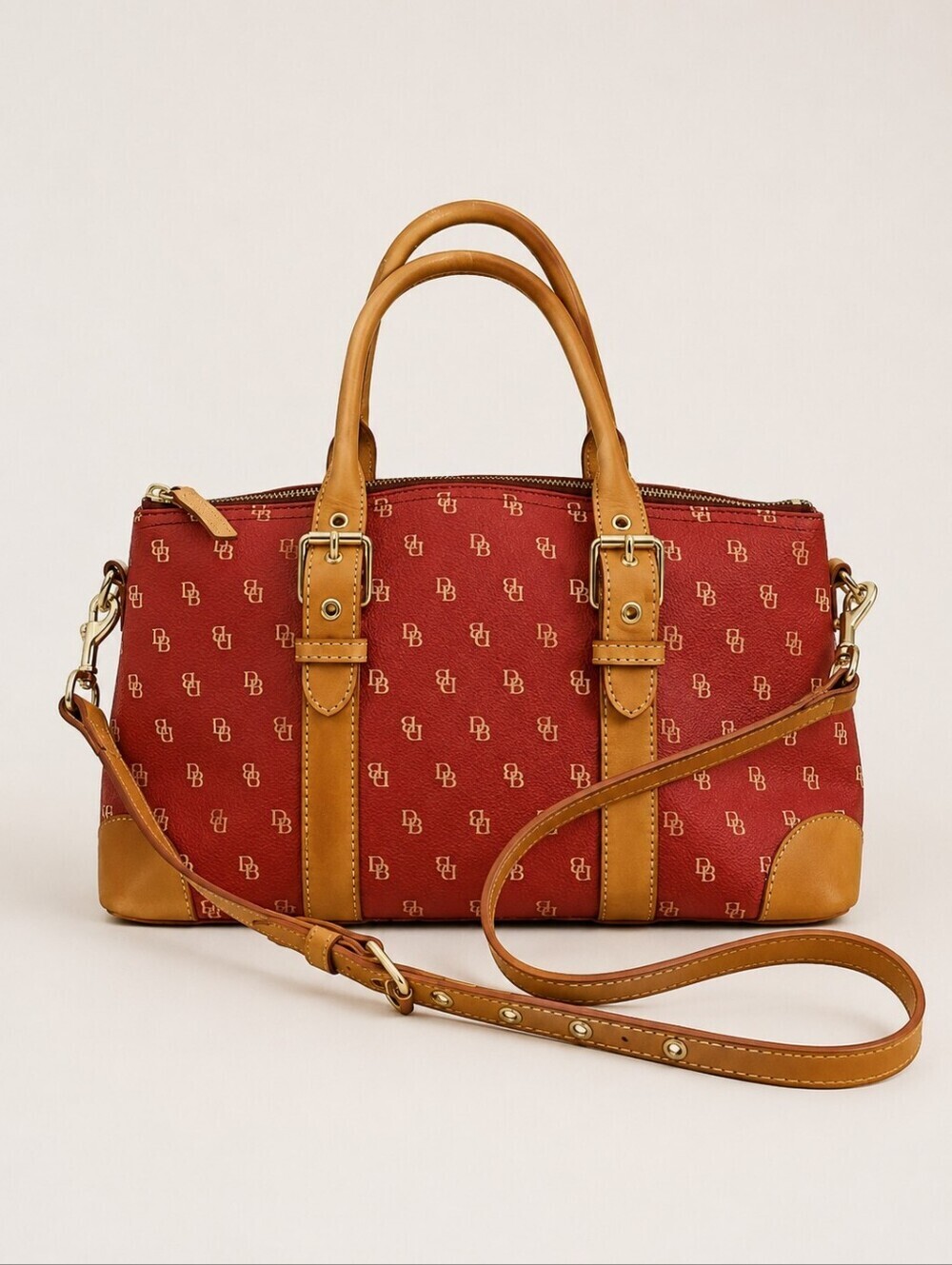 Vtg 1990s DOONEY & BOURKE Tomato Red Logo Satchel Shoulder Bag